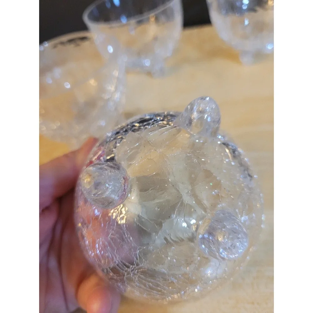 PIER 1 CLEAR CRACKLED GLASS FOOTED NUT BOWLS 3 3/4